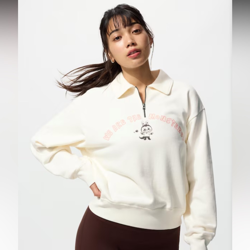 Uniqlo Cream Women's Zip-Up Sweatshirt “We are the Monsters” Size M NWT $60